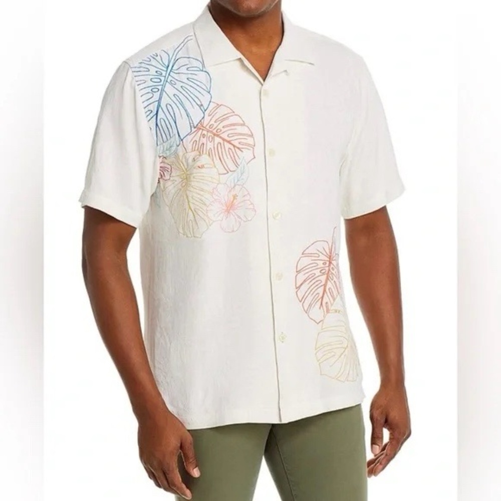 Tommy Bahama Sketched Floral Palm Print Sulk Button Up Shirt Mens Sz M